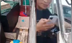 Jerigen-jerigen kapasitas liter besar lengkap beserta tangki-tangki kapasitas liter besar didalam bak lori dan supir lorinya. (F/Potensi.news)