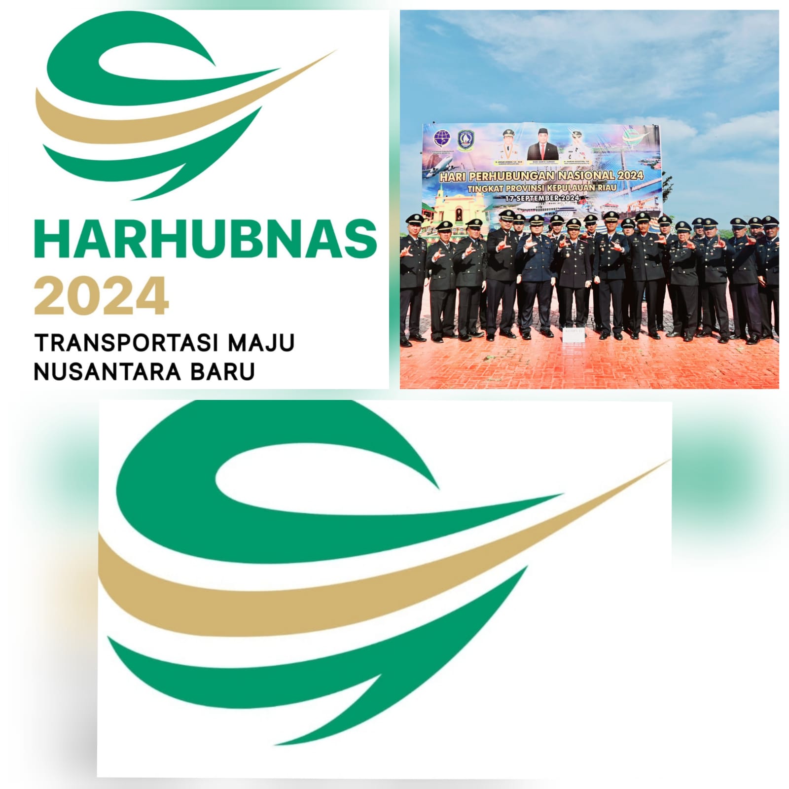 Tema dan Logo Harhubnas 2024 Hari Perhubungan Nasional 2024. Foto: Dok. Kemenhub dan Poto Kepala Kantor Kesyahbandaran dan Otoritas Pelabuhan (KSOP) Kelas II Tanjungpinang Ridwan Chaniago, M.Mar.E., berserta jajaran Kantor Kesyahbandaran dan Otoritas Pelabuhan (KSOP) Kelas II Tanjungpinang. (F/Potensi.news).
