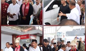 Ketua Umum Partai Solidaritas Indonesia (PSI), Kaesang Pangarep yang juga merupakan putra bungsu Presiden Jokowi disambut oleh pasangan calon Gubernur dan Wakil Gubernur Kepulauan Riau (Kepri) Nomor Urut 2, H Muhammad Rudi-H Aunur Rafiq bersama-sama masyarakat Karimun beserta pendukungnya, (f/Potensi.news).