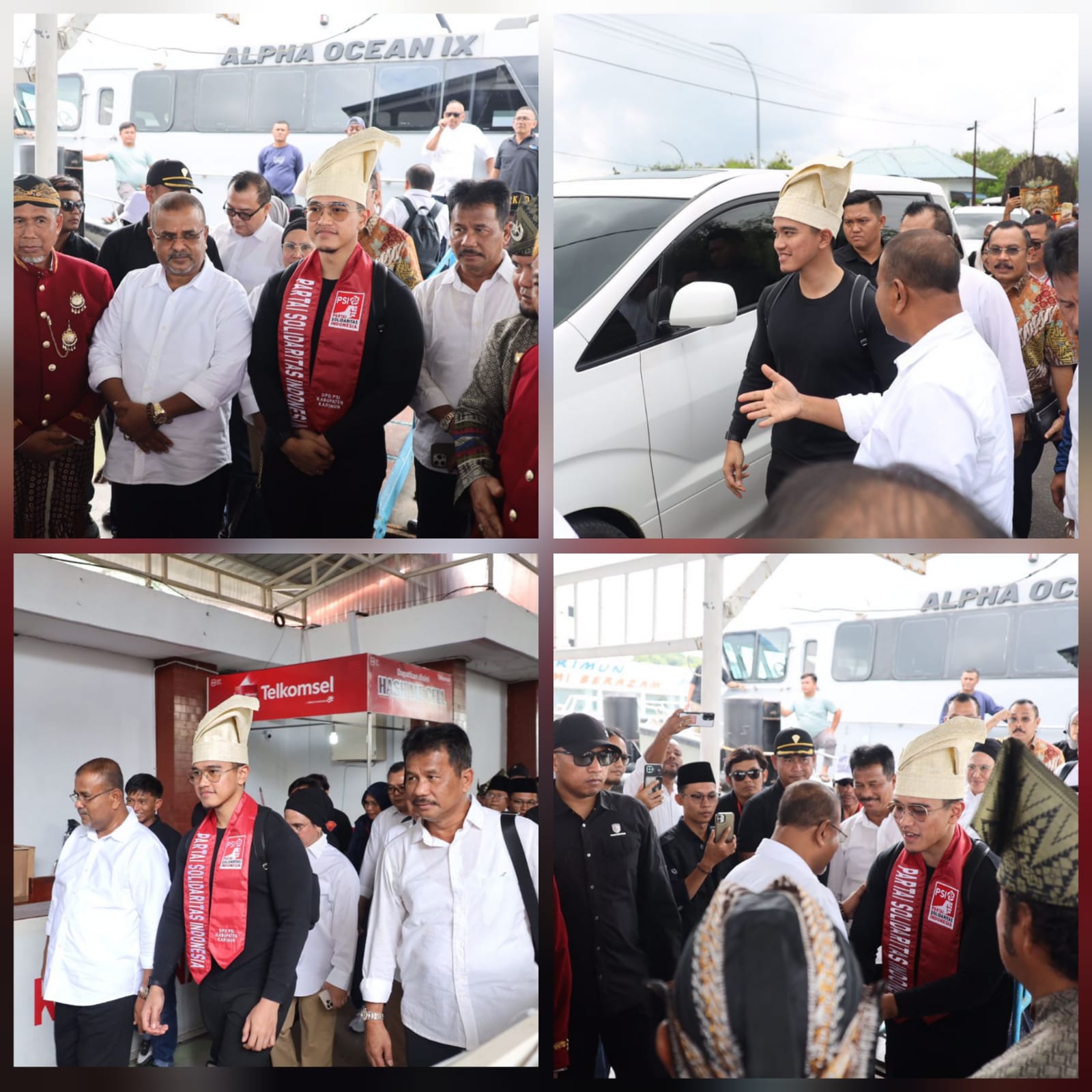 Ketua Umum Partai Solidaritas Indonesia (PSI), Kaesang Pangarep yang juga merupakan putra bungsu Presiden Jokowi disambut oleh pasangan calon Gubernur dan Wakil Gubernur Kepulauan Riau (Kepri) Nomor Urut 2, H Muhammad Rudi-H Aunur Rafiq bersama-sama masyarakat Karimun beserta pendukungnya, (f/Potensi.news).