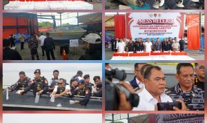 Konferensi Pers Penyelundupan Benih Bening Lobster Sebanyak 237.305 Benih Bening Lobster Senilai 23,6 Miliar Rupiah. Tim Gabungan Bareskrim Polri bersama Kanwilsus DJBC Kepri, dan Lantamal IV Batam berhasil menggagalkan upaya penyelundupan benih bening lobster yang terjadi di Perairan Berakit, Kabupaten Bintan, Kepulauan Riau, (f/potensi.news).
