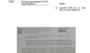 Terlihat lembaran surat permintaan audit yang dikeluarkan Kepolisian Daerah Kepulauan Riau (Polda Kepri), (F/istimewa).