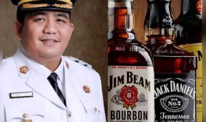 Bupati Bintan, Roby Kurniawan, S.P.W.K., dan sebelahan atau gandeng dengan foto Minuman Beralkohol (Mikol), (f/ist).