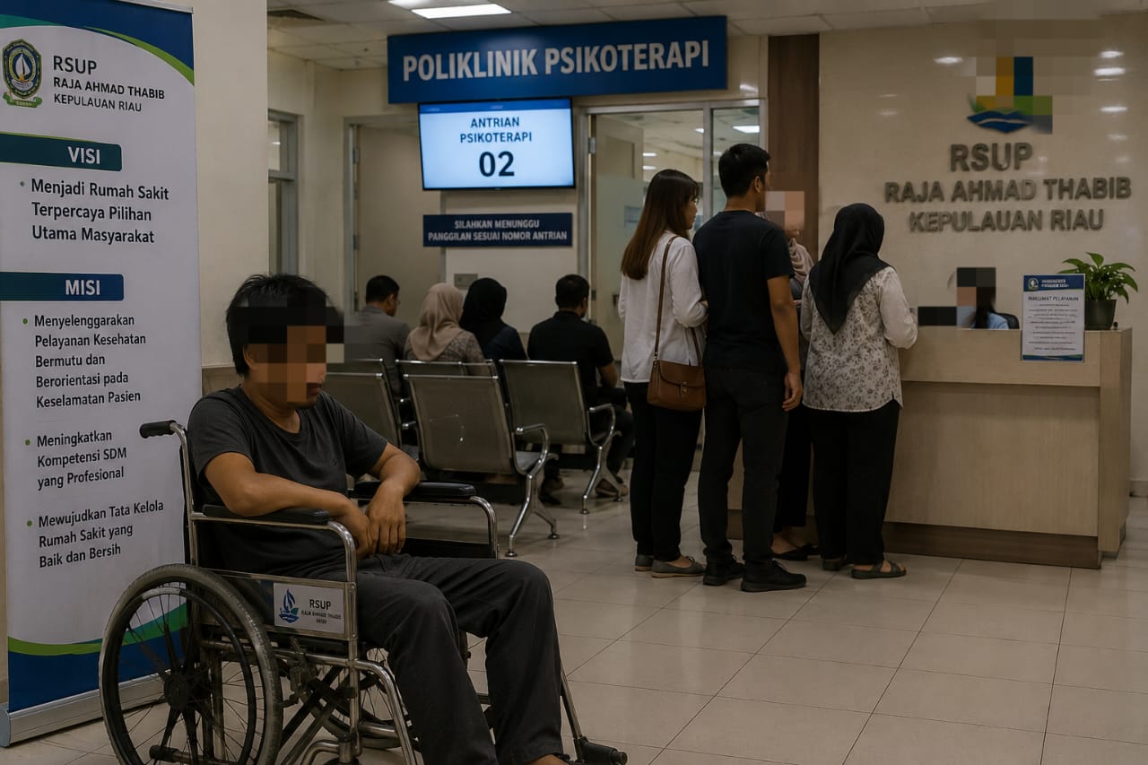 Seorang pasien disabilitas menunggu antrean layanan psikoterapi di RSUP Raja Ahmad Thabib, Kepulauan Riau. Akses dan perhatian terhadap kebutuhan pasien disabilitas menjadi bagian penting dalam penyelenggaraan layanan kesehatan yang inklusif. (Foto: Dok./Ilustrasi)