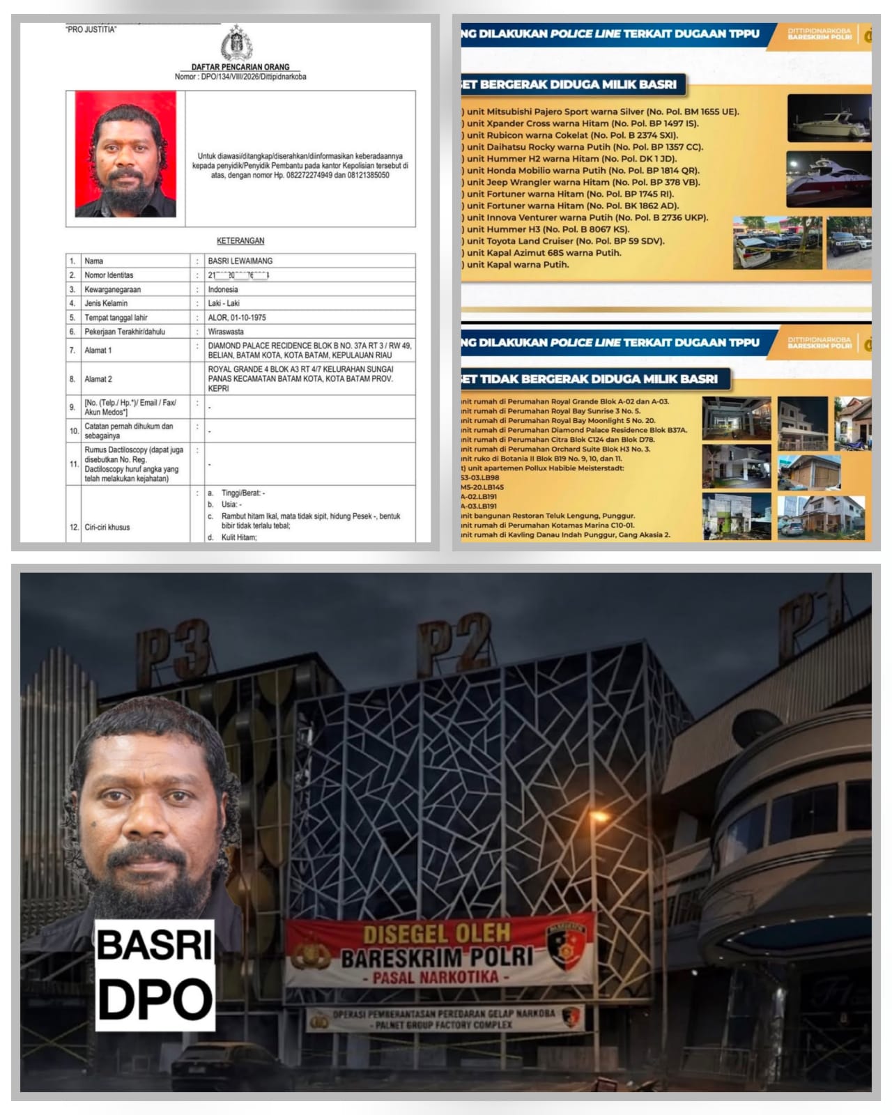 Direktorat Tindak Pidana Narkoba (Dittipid Narkoba) Bareskrim Polri resmi menetapkan seorang pria bernama Basri Lewaimang (51) sebagai Daftar Pencarian Orang (DPO) Nomor: DPO/134/VIII/2026/Dittipidnarkoba (F/ist).